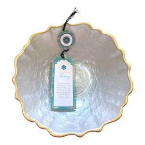 Small Pearl Look Glass Serving Bowl with Gold Rim, Made in Turkey 6 1/4” NWT